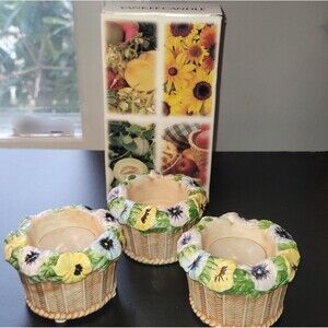 NOB Yankee Candle Tea Light Holder Set Ceramic Garden Floral Missing one Tea Lt